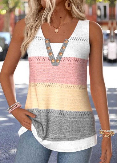 women clothes image of Multi Color Striped Tummy Coverage Sleeveless Tank Top