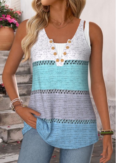 women clothes image of Blue Striped Curved Hem Sleeveless Tank Top