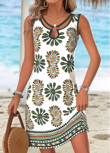 women clothes image of Multi Color Tribal Print Short Tummy Coverage Sleeveless Dress