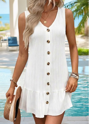 women clothes image of White Short Tummy Coverage Sleeveless V Neck Dress