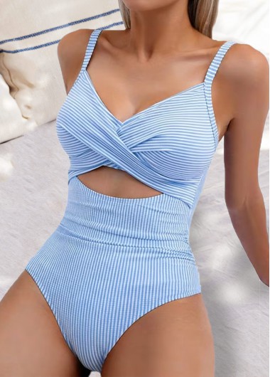 women clothes image of Light Blue Surplice One Piece Swimwear