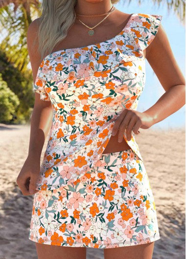 women clothes image of Multi Color Mid Waisted Tummy Coverage Tankini Set