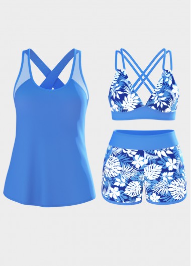 women clothes image of Dusty Blue Mid Waisted Tummy Coverage Tankini Set