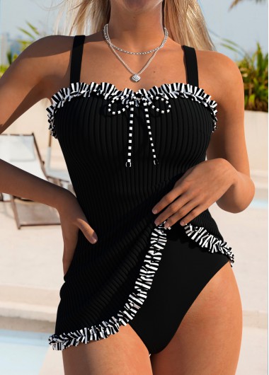 women clothes image of Black Tummy Coverage Striped One Piece Swimdress