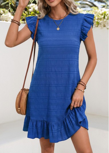 women clothes image of Royal Blue Short Tummy Coverage Round Neck Dress