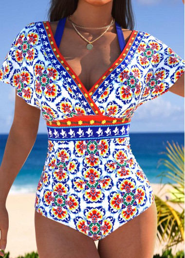 women clothes image of Multi Color Fake 2in1 Tribal Print One Piece Swimwear