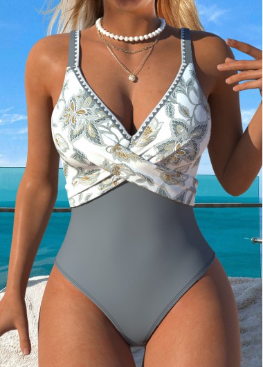 women clothes image of Grey Patchwork Tribal Print One Piece Swimwear