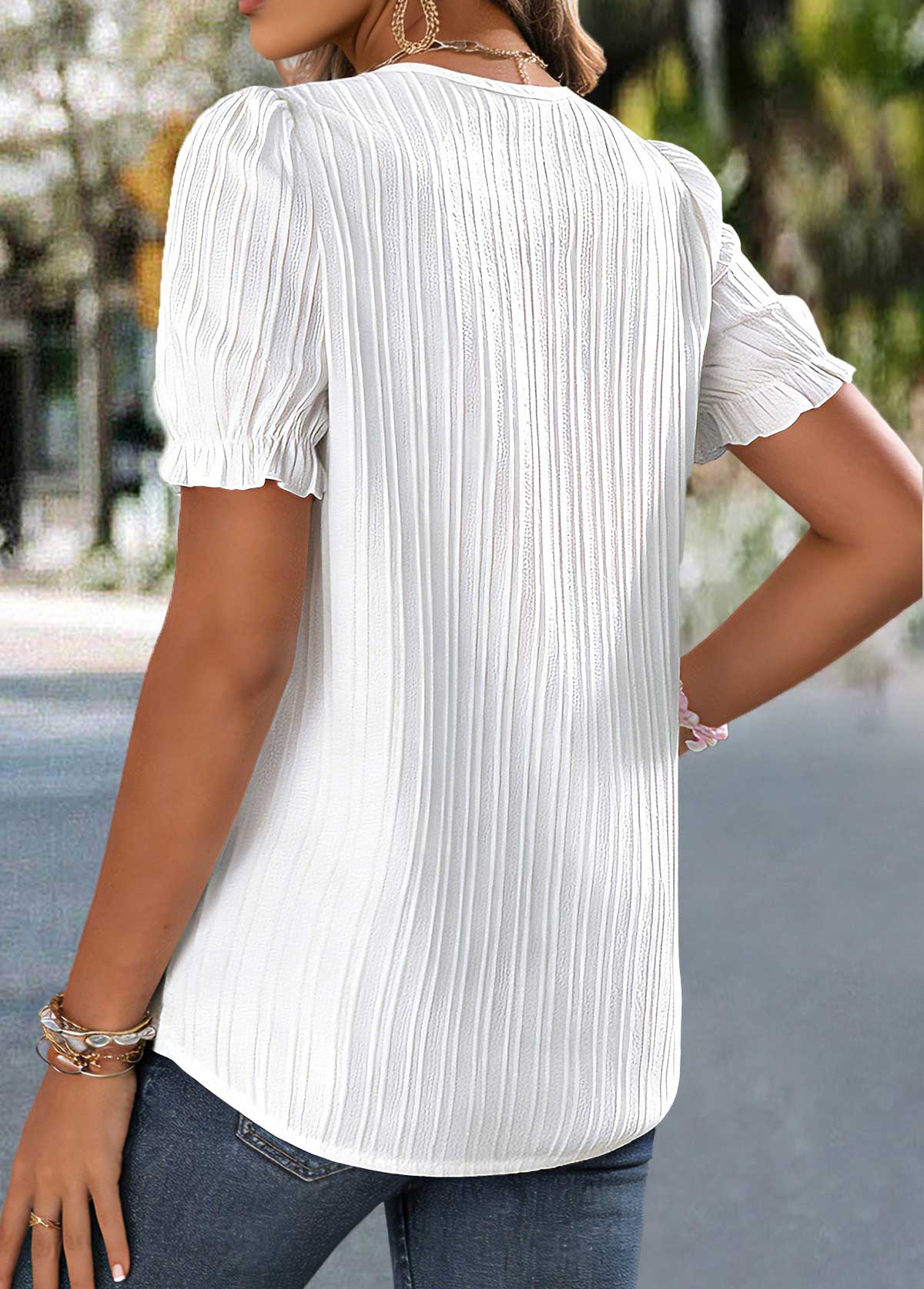 White Lace Short Sleeve V Neck Blouse | picture 