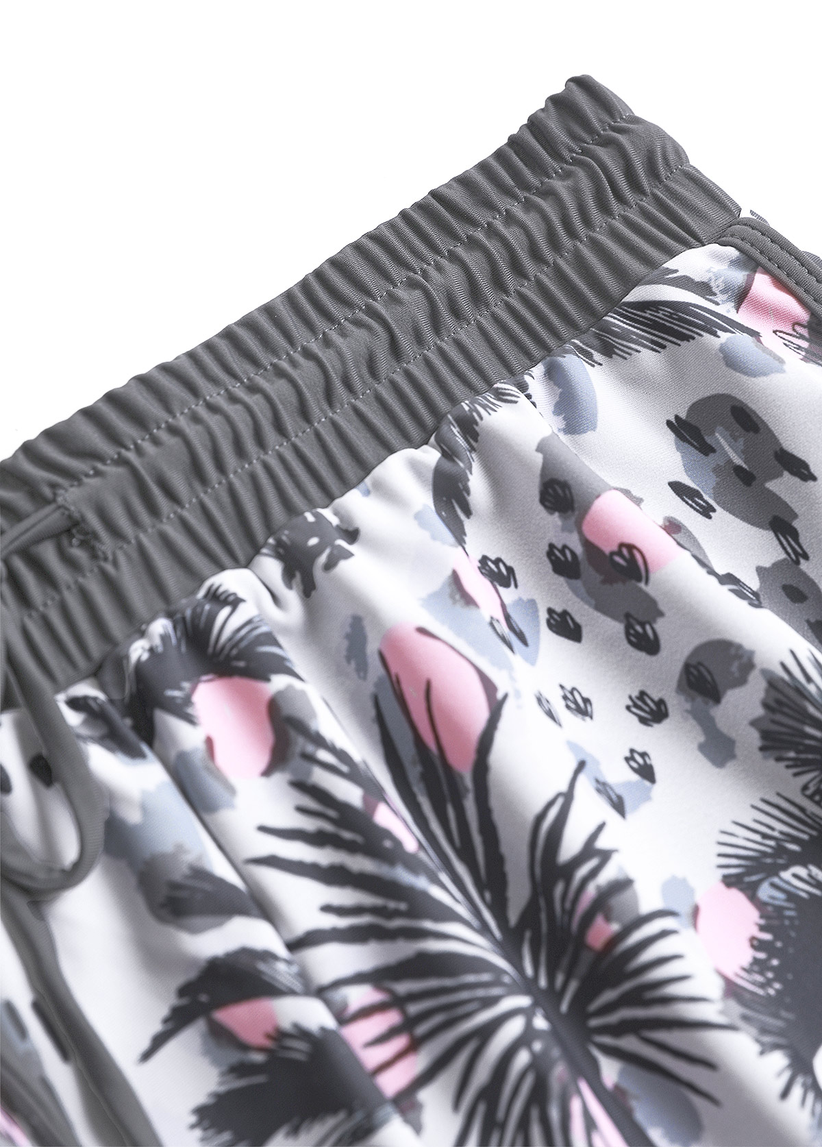 Bowknot Tropical Plants Print Grey Tankini Set | picture 