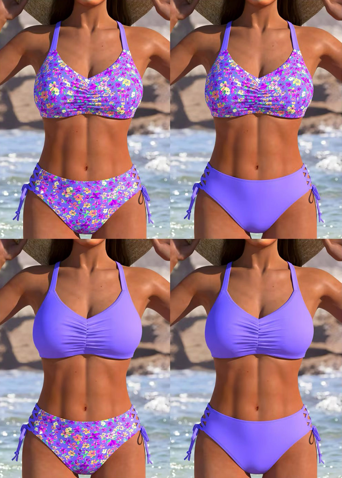 High Waist Reversible Purple Blue Bikini Set | picture 