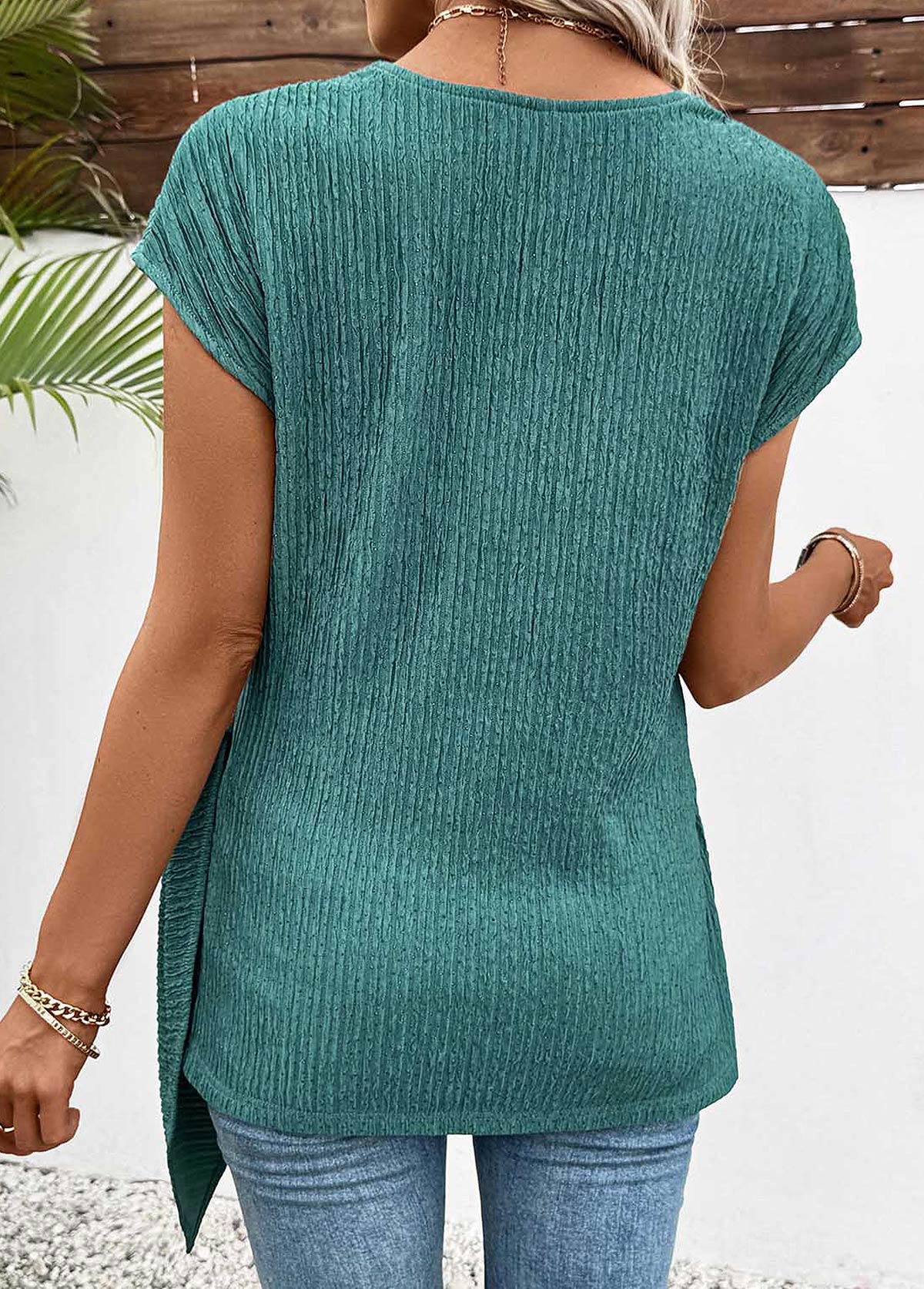 Mint Green Peplum Short Sleeve V Neck T Shirt | picture 