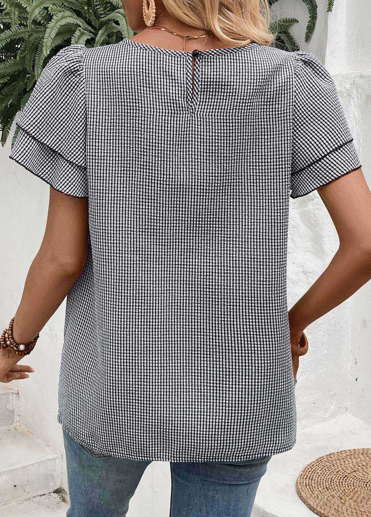 Black Plaid Tummy Coverage Short Sleeve T Shirt | picture 