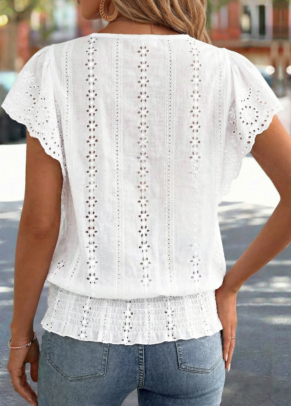 Raw White Layered Short Sleeve Square Neck Blouse | picture 