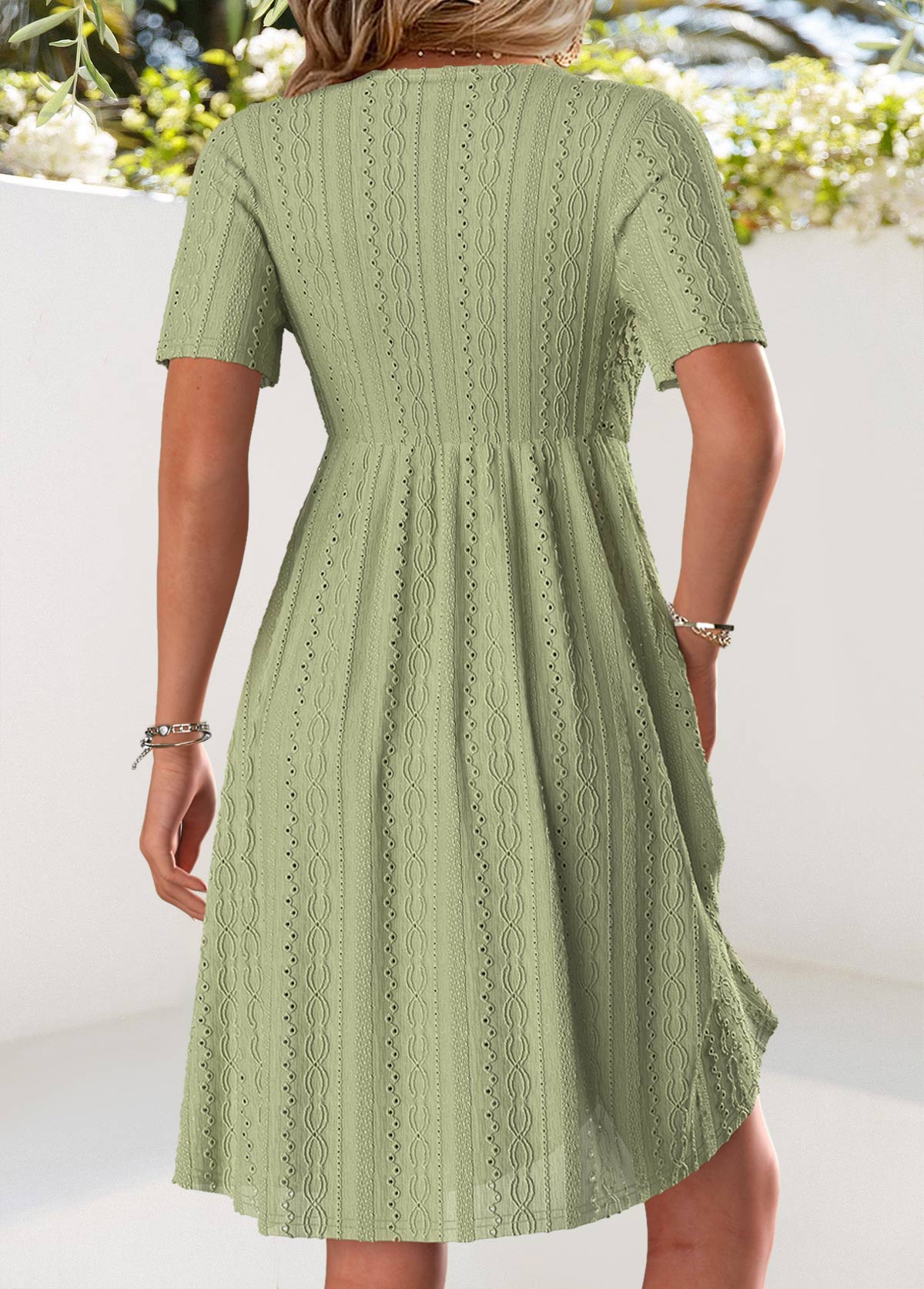 Light Camel Short Sleeve V Neck Dress | picture 