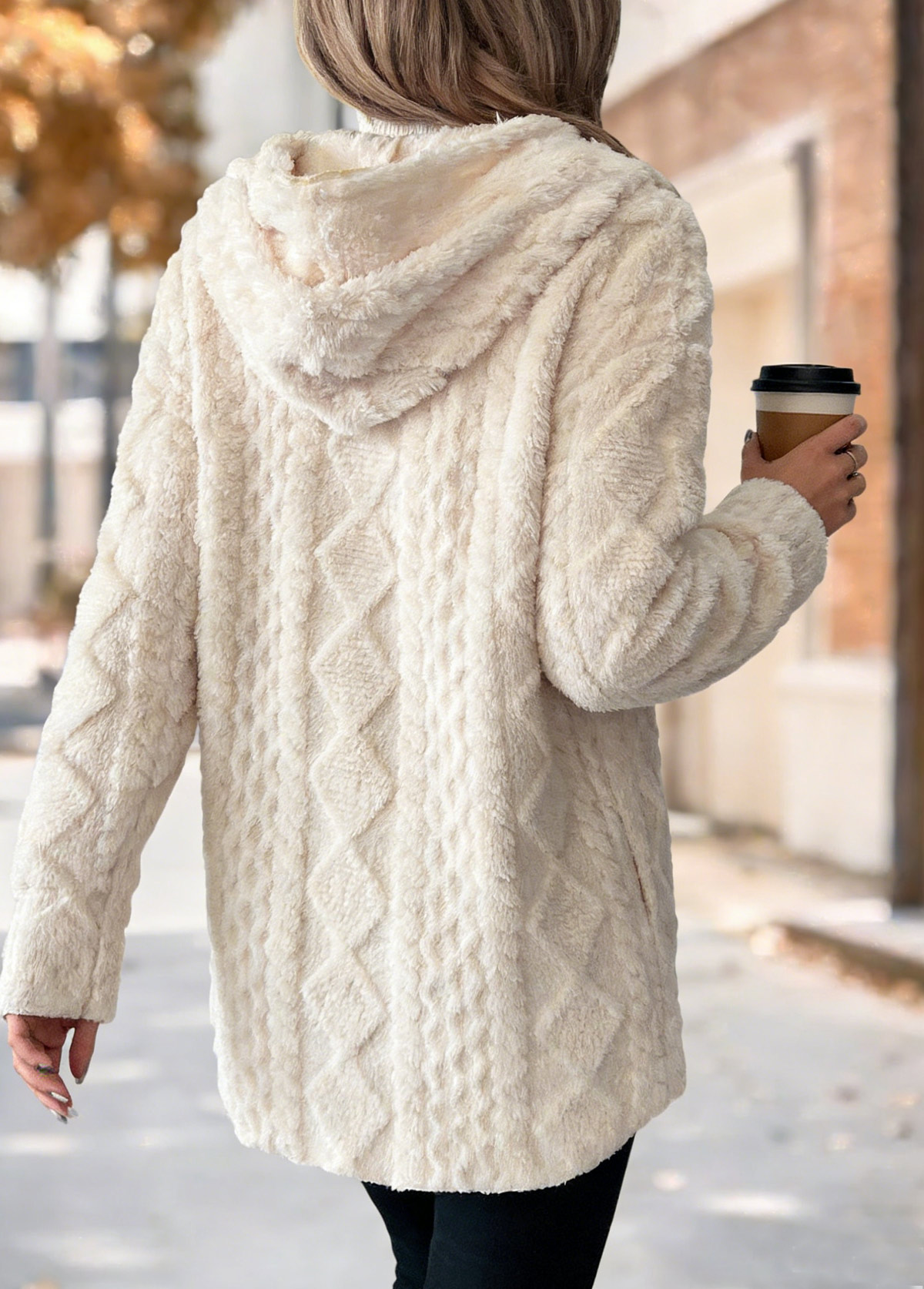 Plus Size Beige Tummy Coverage Long Sleeve Hooded Coat | picture 