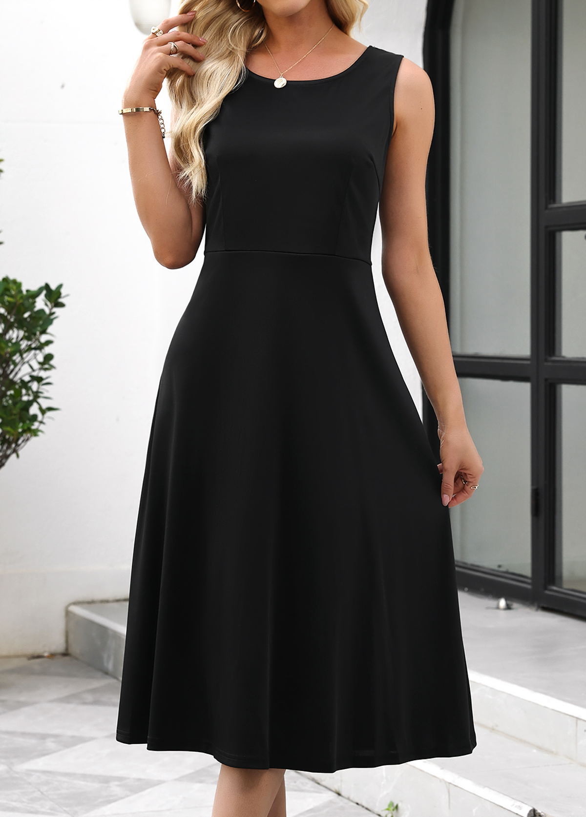 Black Tummy Coverage Plaid Long Sleeve Dress and Cardigan | picture 