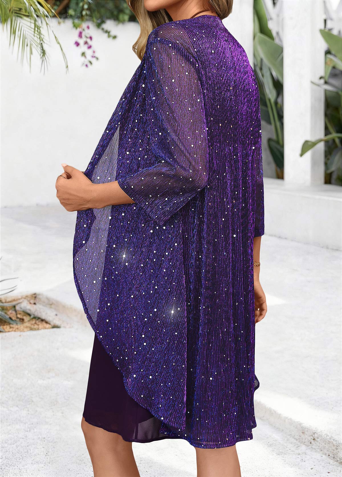 Dark Purple Tummy Coverage Long Sleeve Dress and Cardigan | picture 