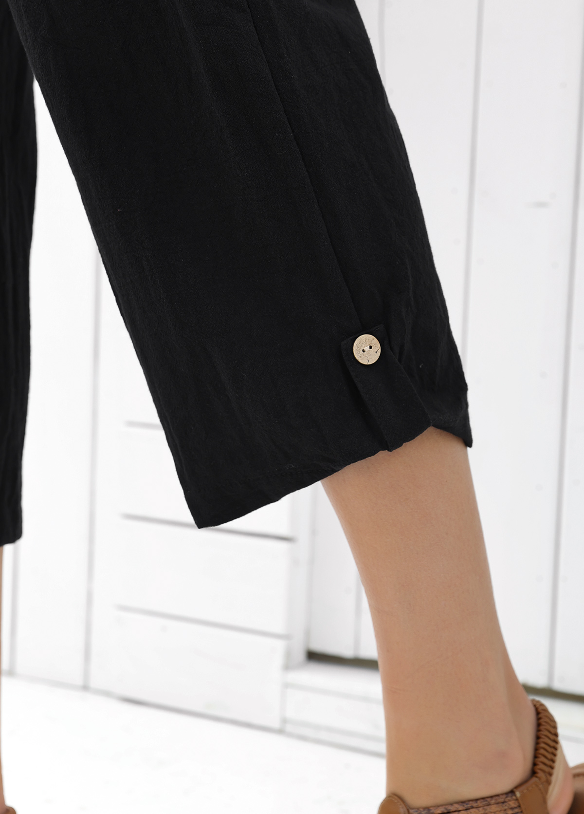 Black Straight Leg Elastic Waist High Waisted Pants | picture 