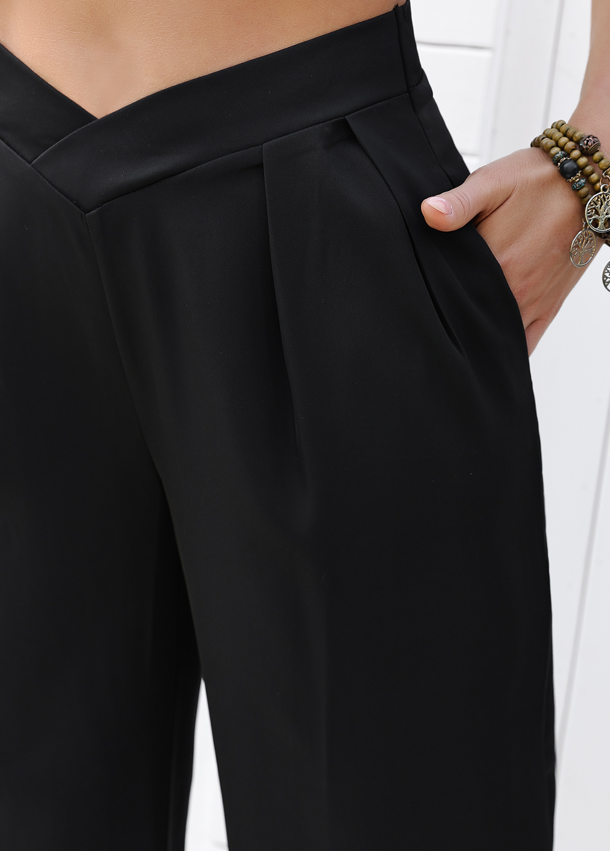 Black Flowy Wide Leg Elastic Waist High Waisted Pants | picture 