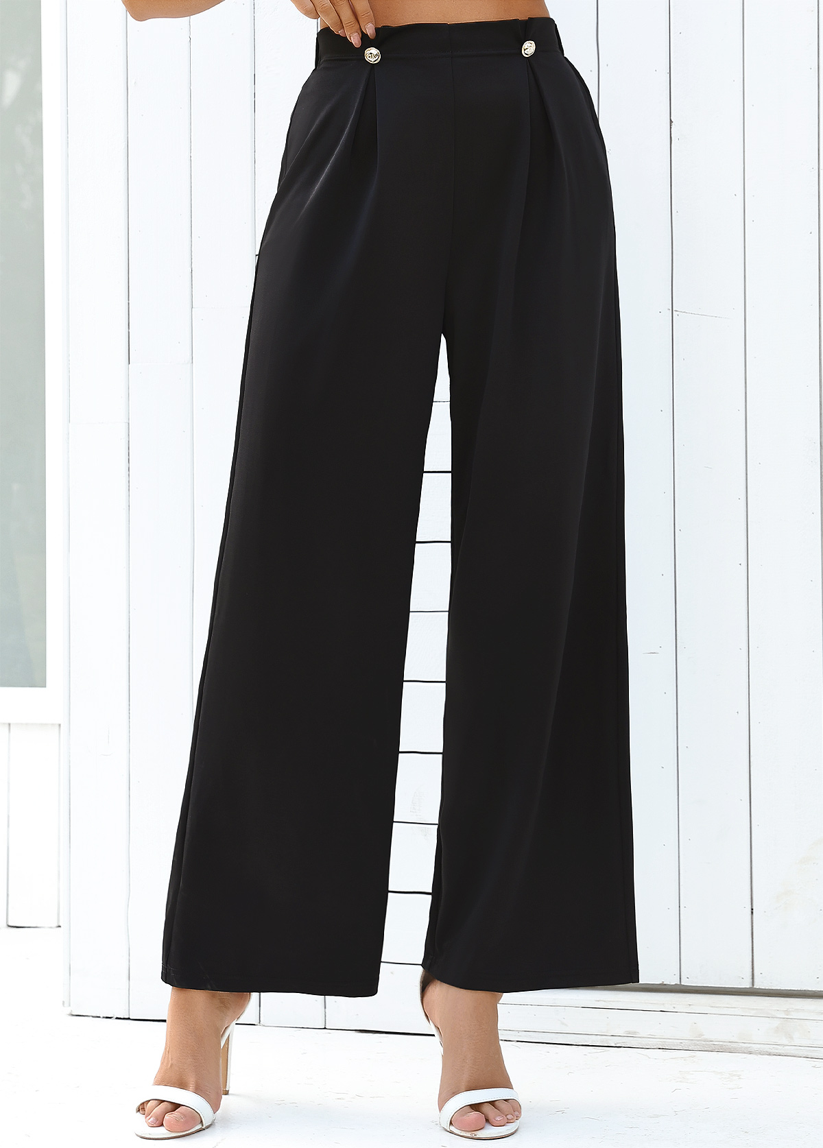 Black Wide Leg Elastic Waist High Waisted Pants | picture 
