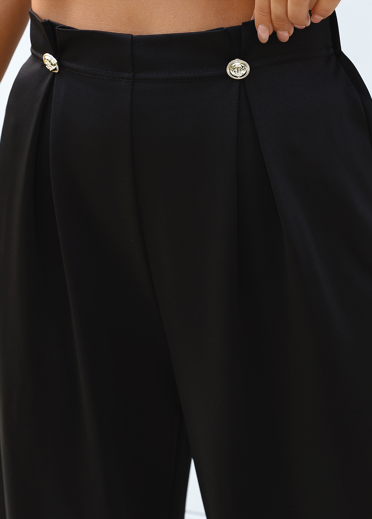 Black Wide Leg Elastic Waist High Waisted Pants | picture 