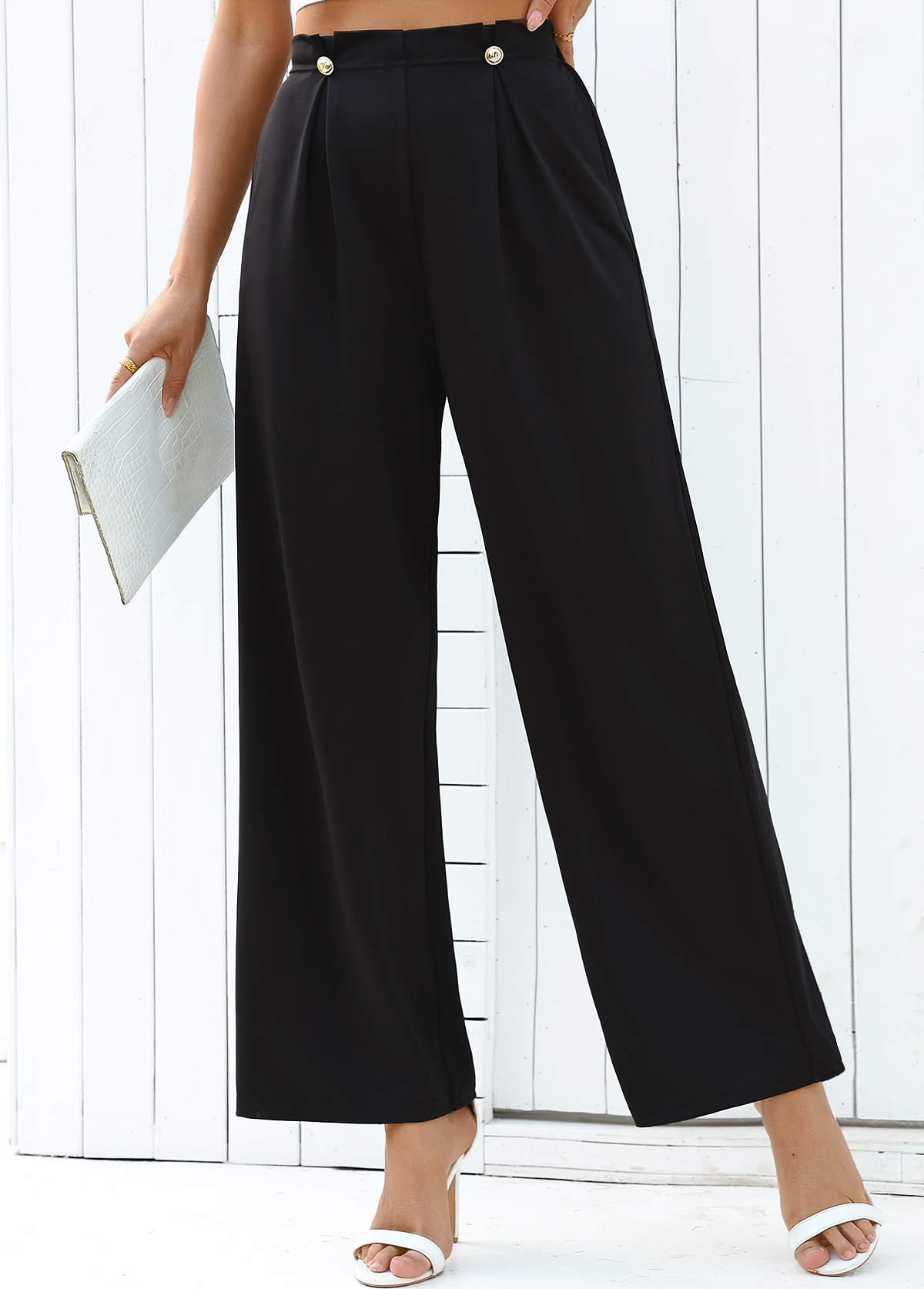 Black Wide Leg Elastic Waist High Waisted Pants | picture 