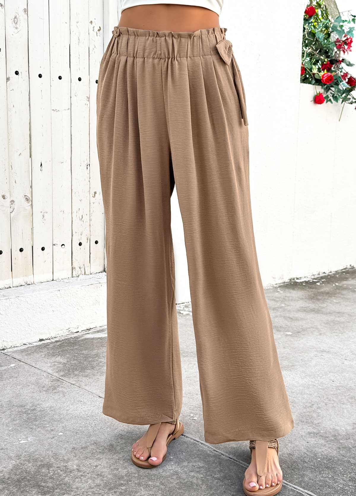 Light Camel Soft Wide Leg Elastic Waist Pants | picture 