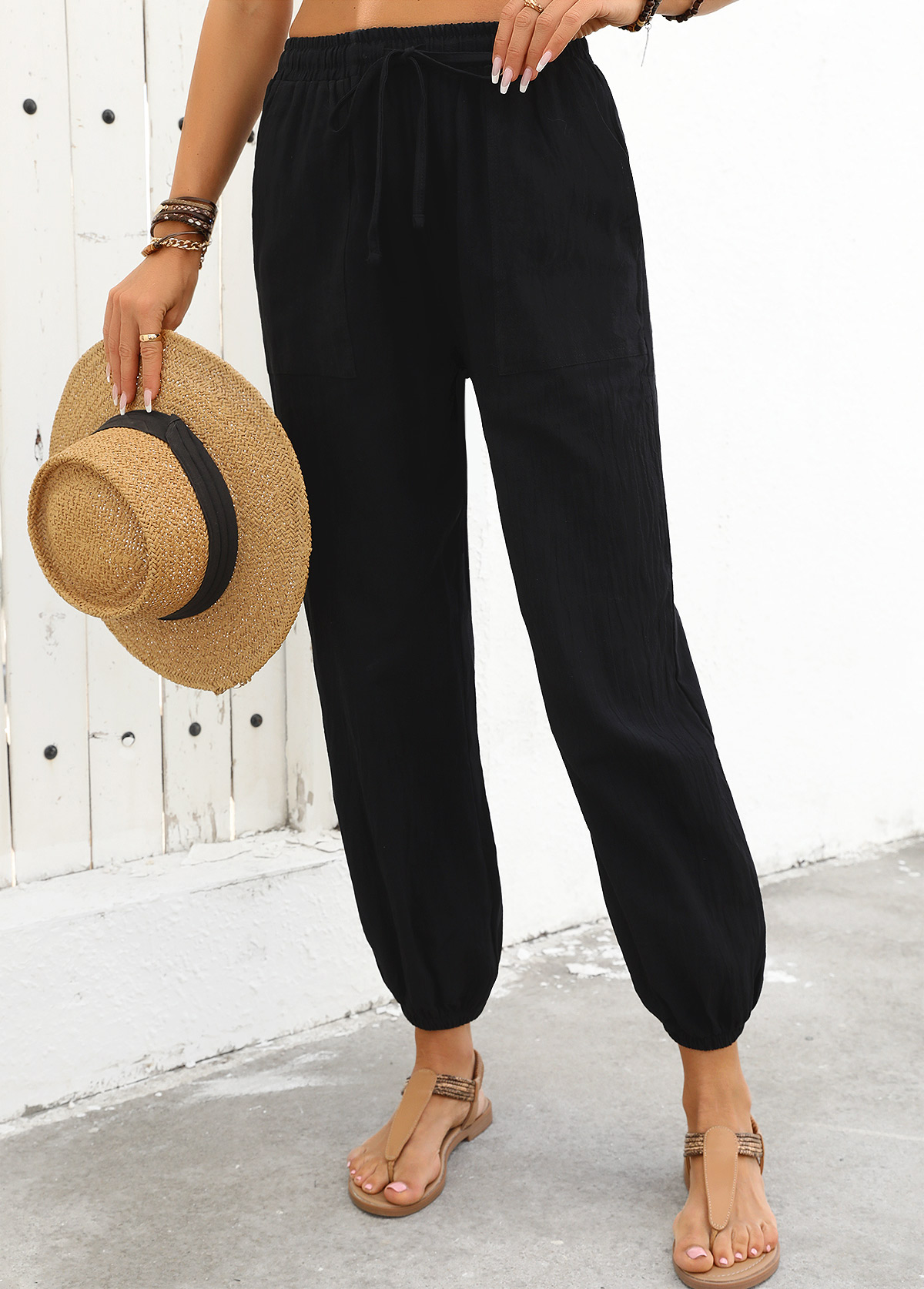 Black Jogger Elastic Waist High Waisted Pants | picture 