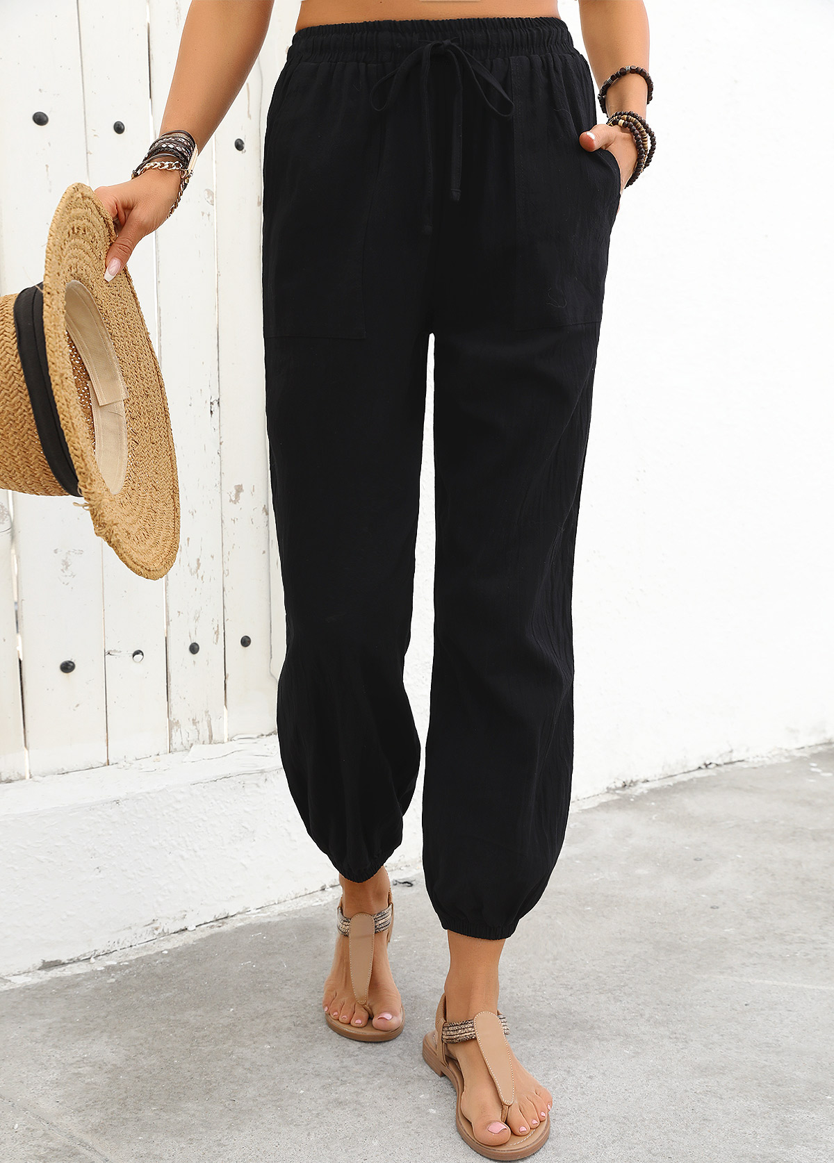 Black Jogger Elastic Waist High Waisted Pants | picture 