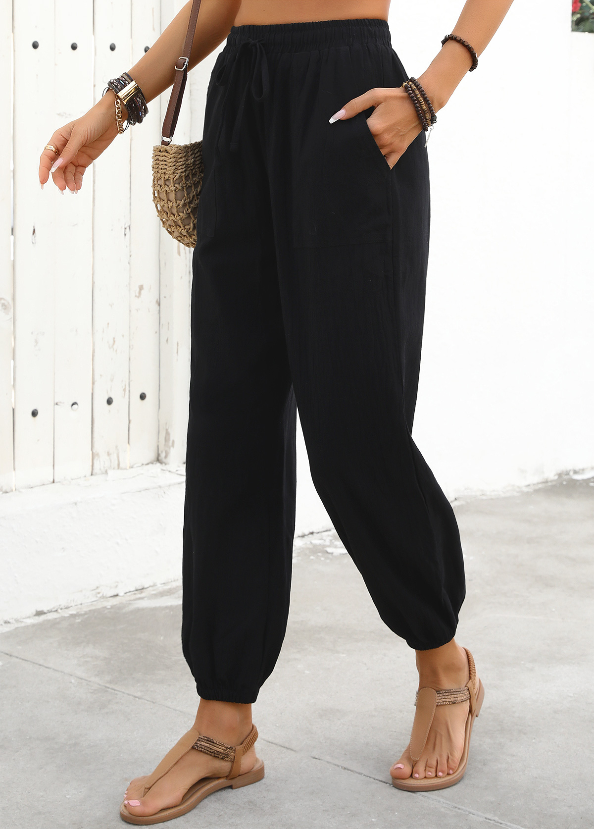 Black Jogger Elastic Waist High Waisted Pants | picture 