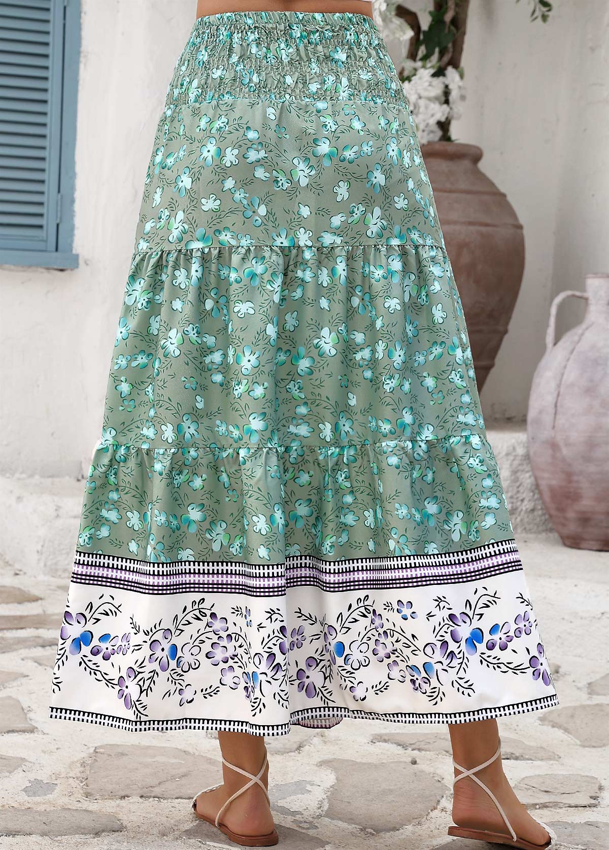 Mint Green Ditsy Floral Print A Line Maxi Skirt | picture 