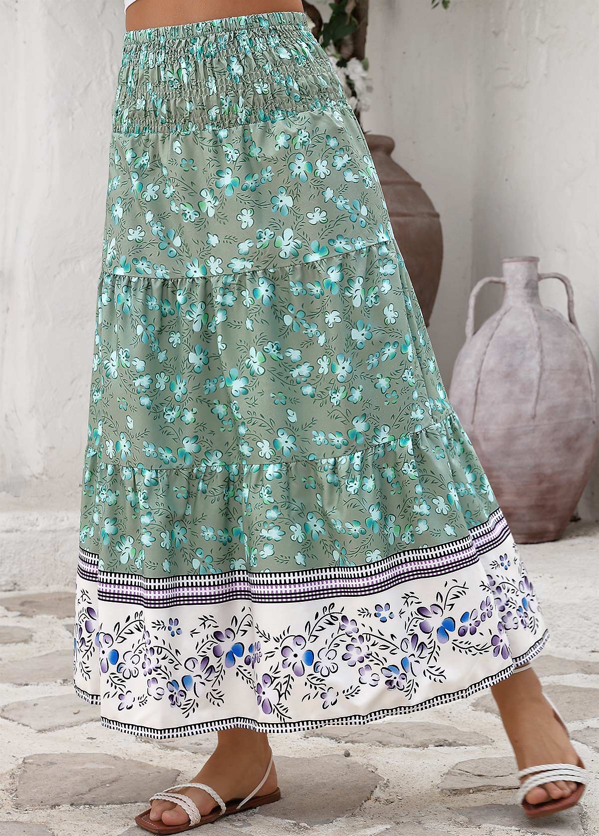 Mint Green Ditsy Floral Print A Line Maxi Skirt | picture 