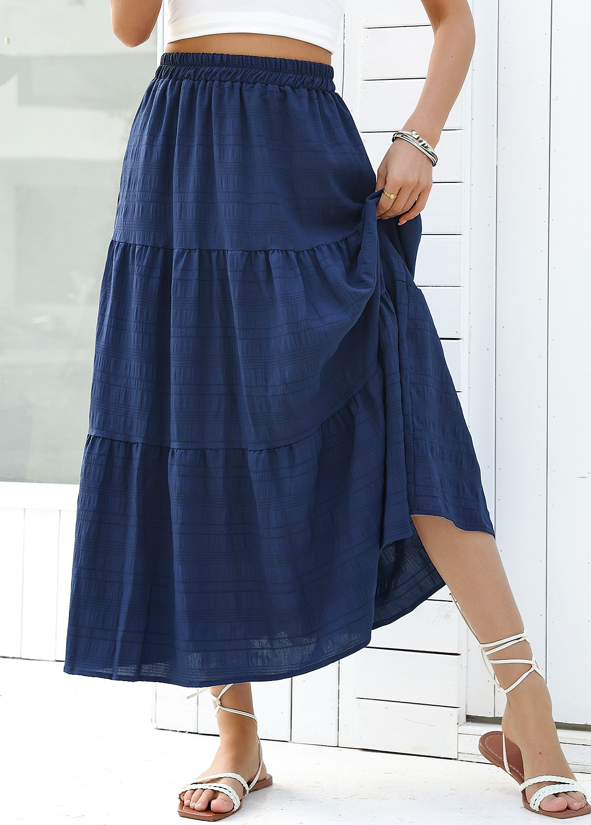 Navy A Line Elastic Waist Skirt | picture 