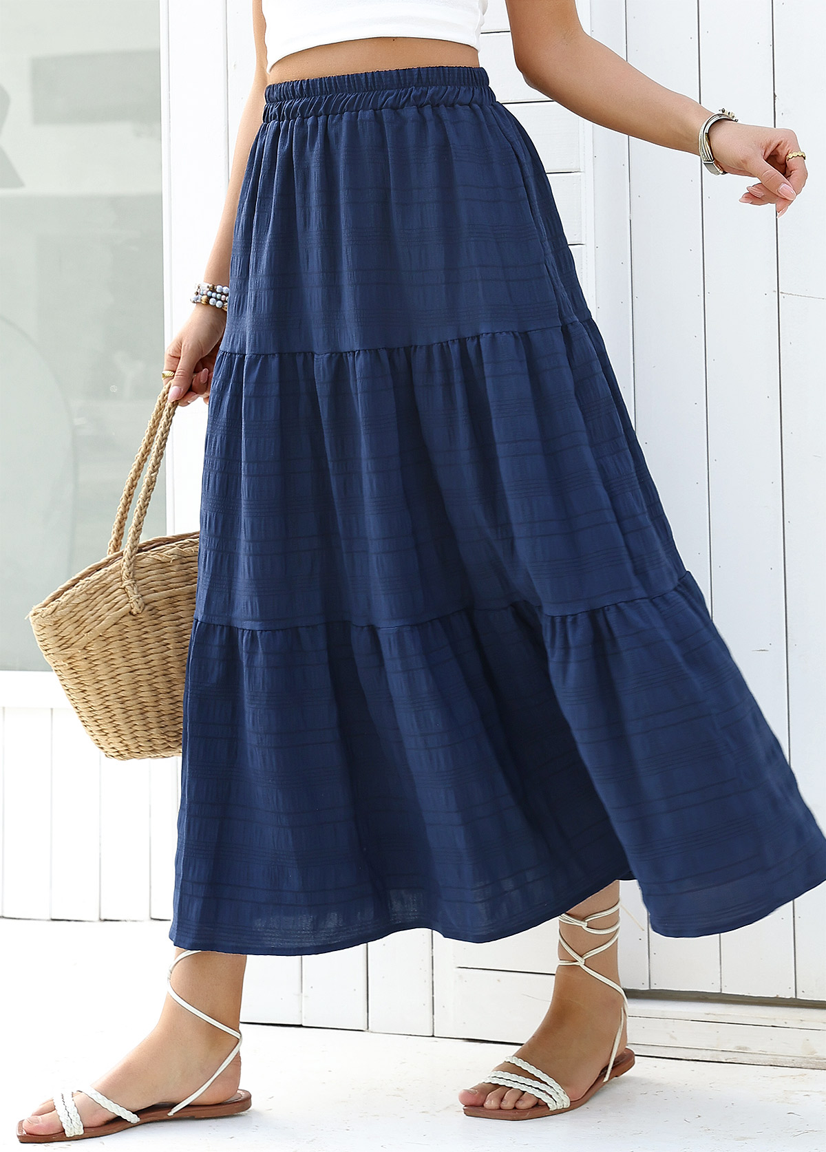 Navy A Line Elastic Waist Skirt | picture 