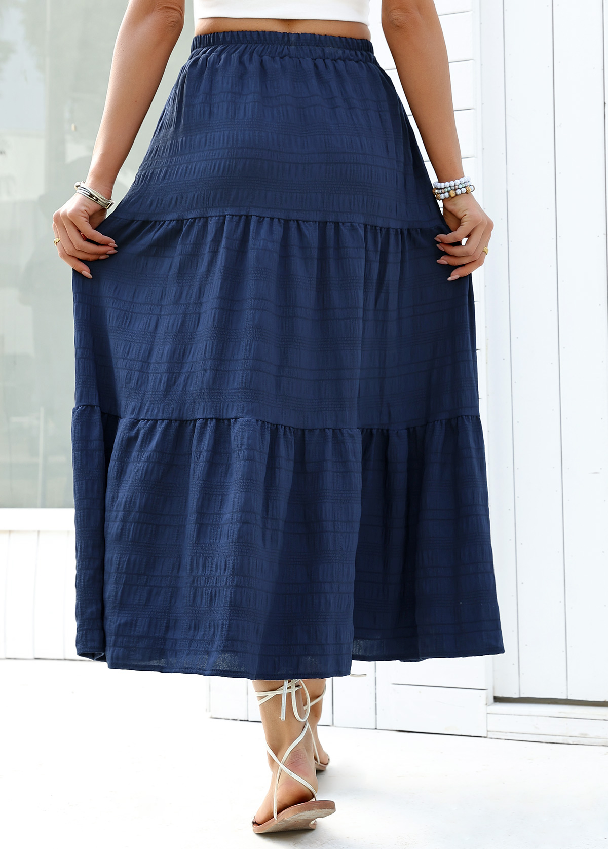 Navy A Line Elastic Waist Skirt | picture 