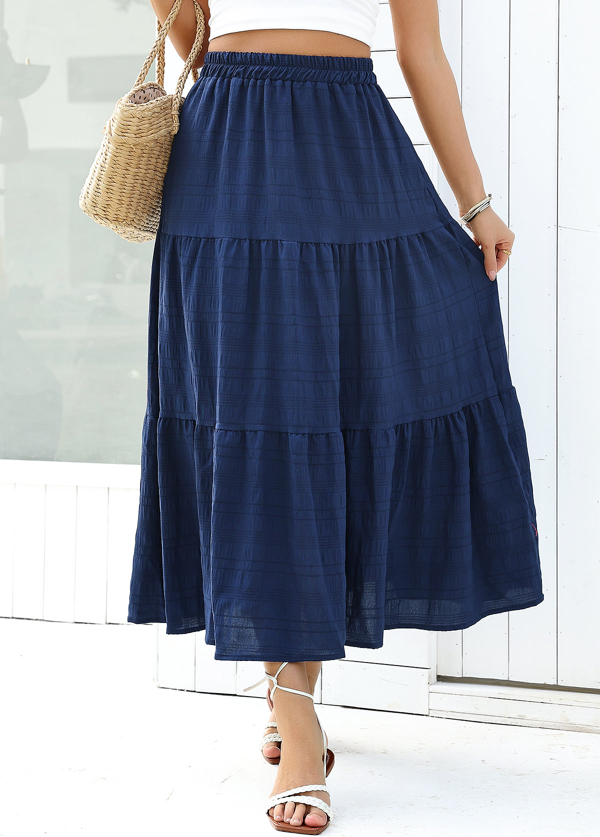 Navy A Line Elastic Waist Skirt | picture 