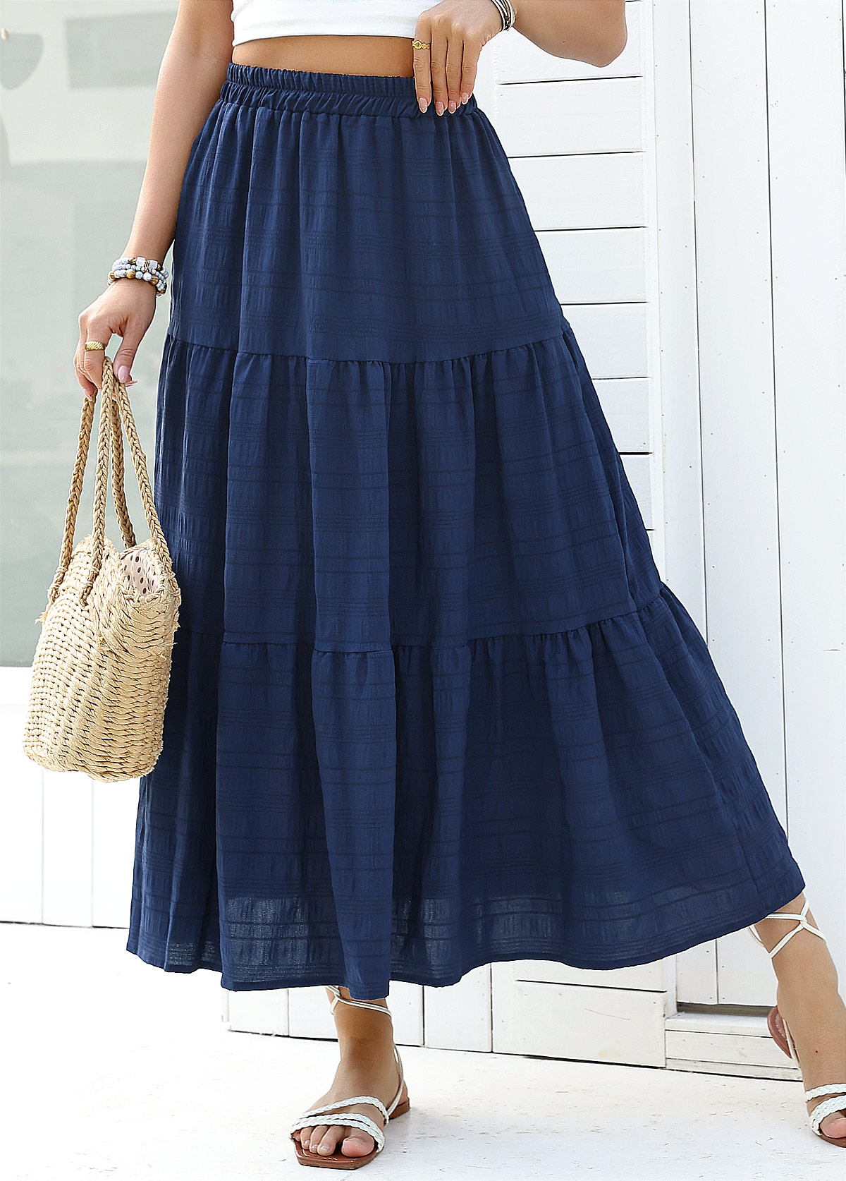 Navy A Line Elastic Waist Skirt | picture 
