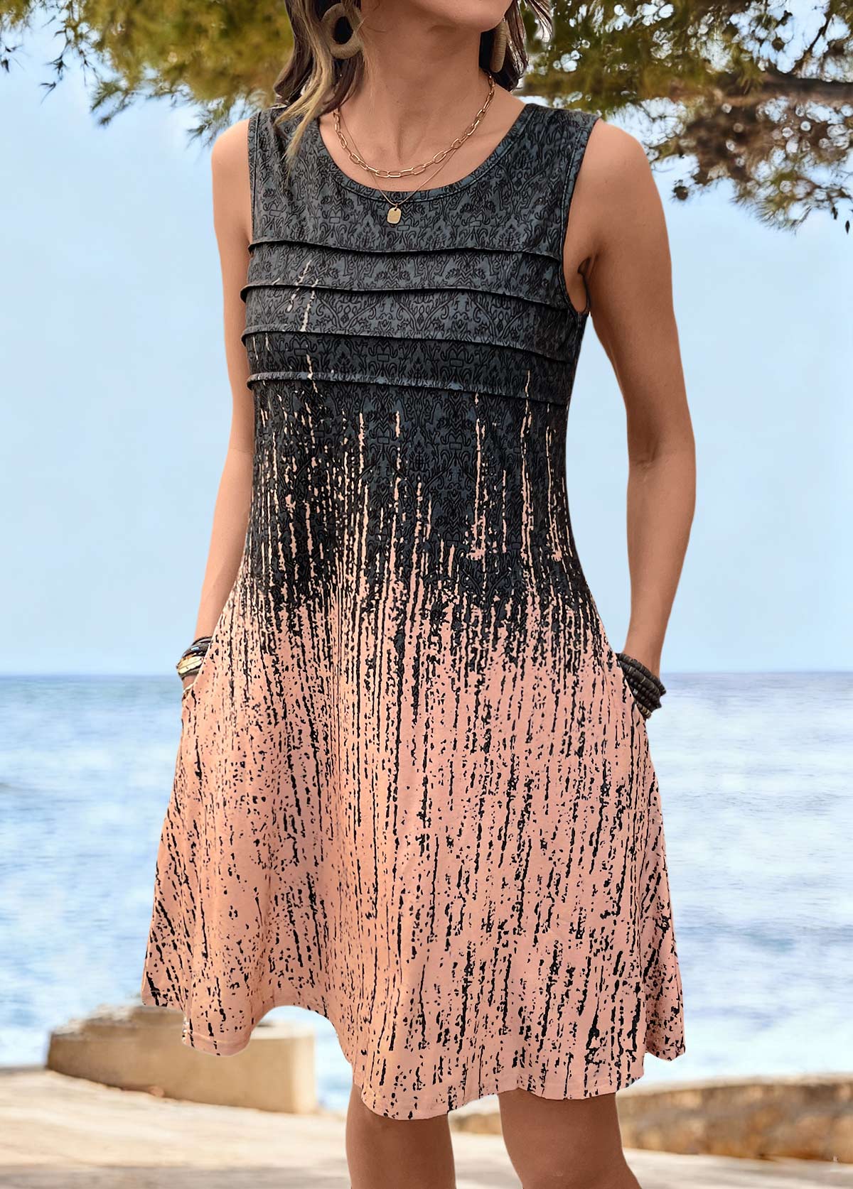 Multi Color Tummy Coverage Sleeveless Round Neck Dress | picture 