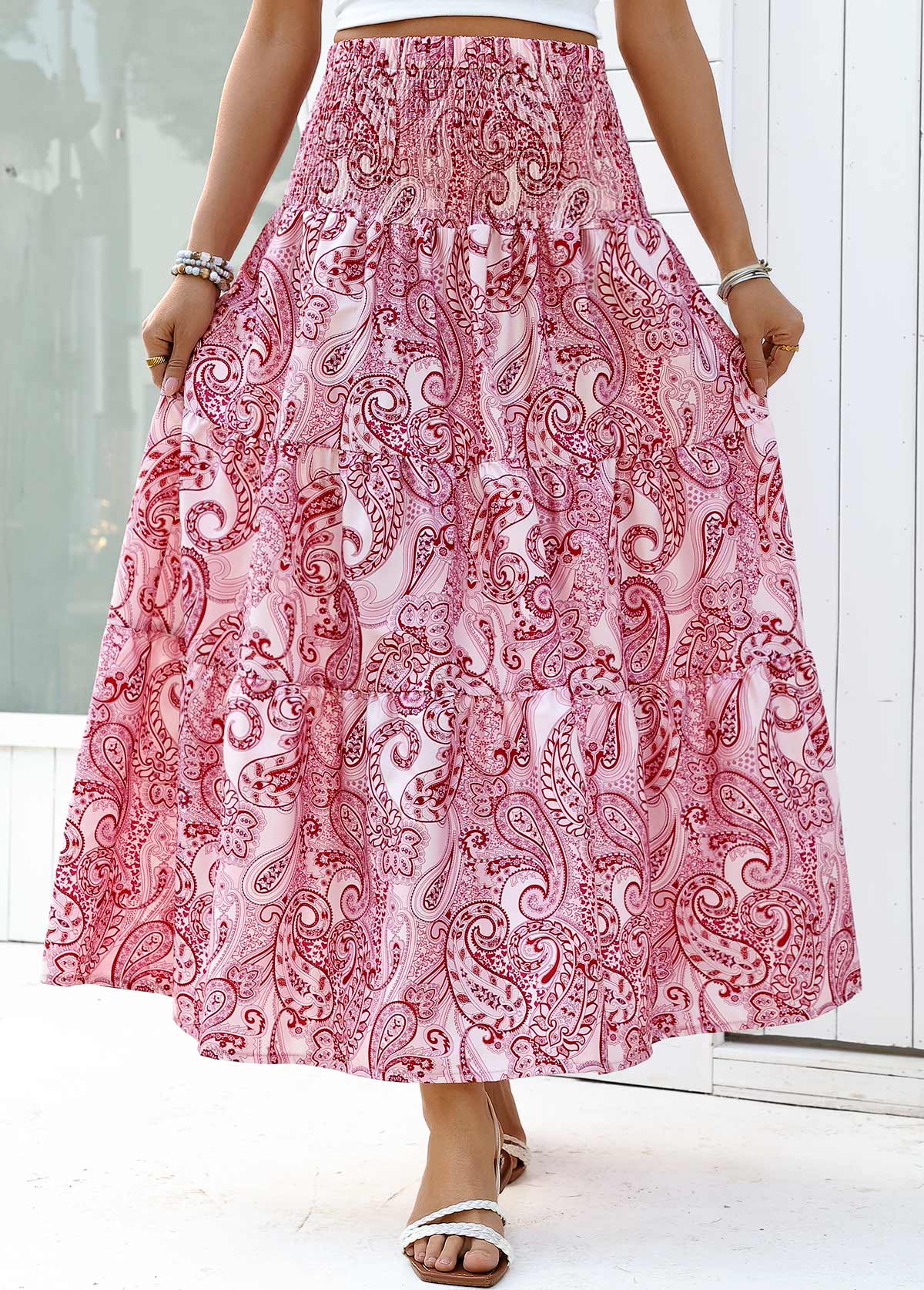 Dark Reddish Purple Tribal Print A Line Maxi Skirt | picture 