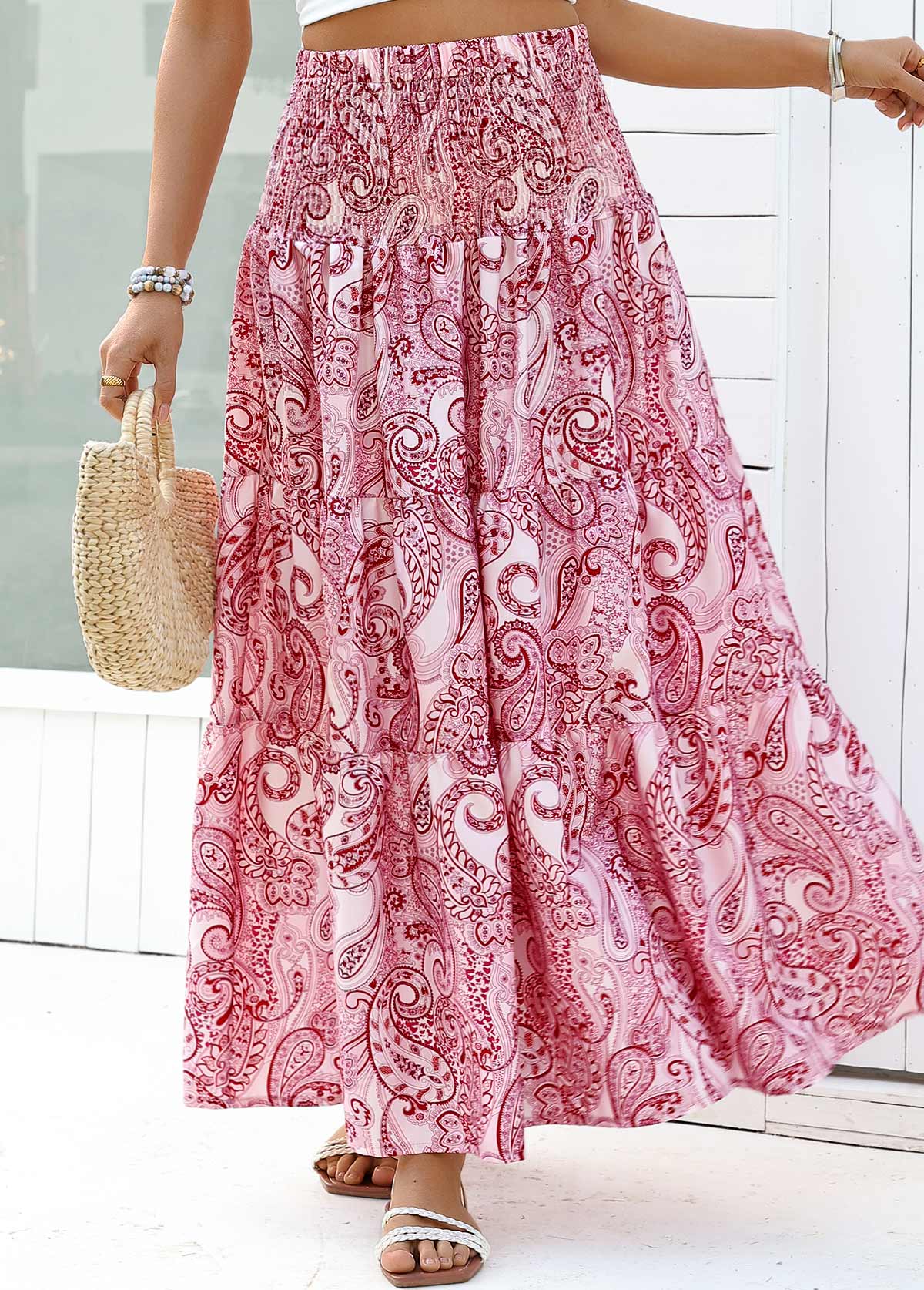 Dark Reddish Purple Tribal Print A Line Maxi Skirt | picture 