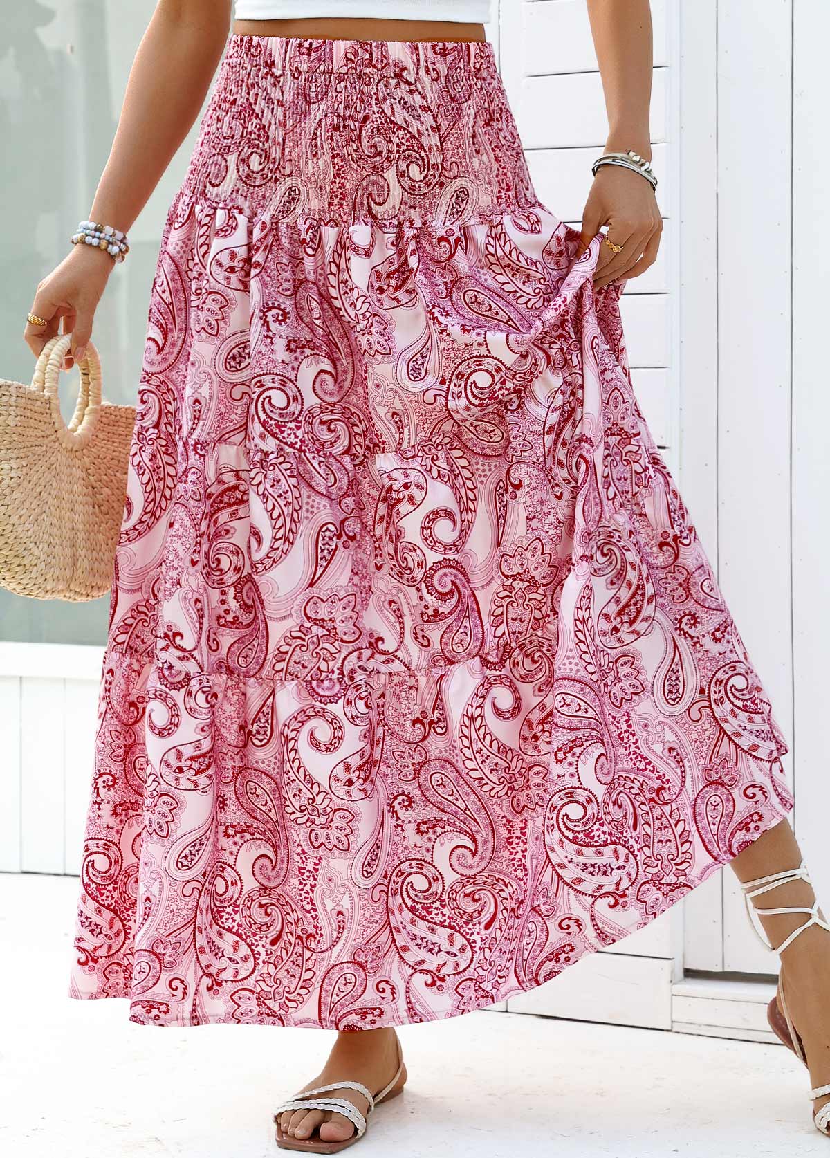 Dark Reddish Purple Tribal Print A Line Maxi Skirt | picture 