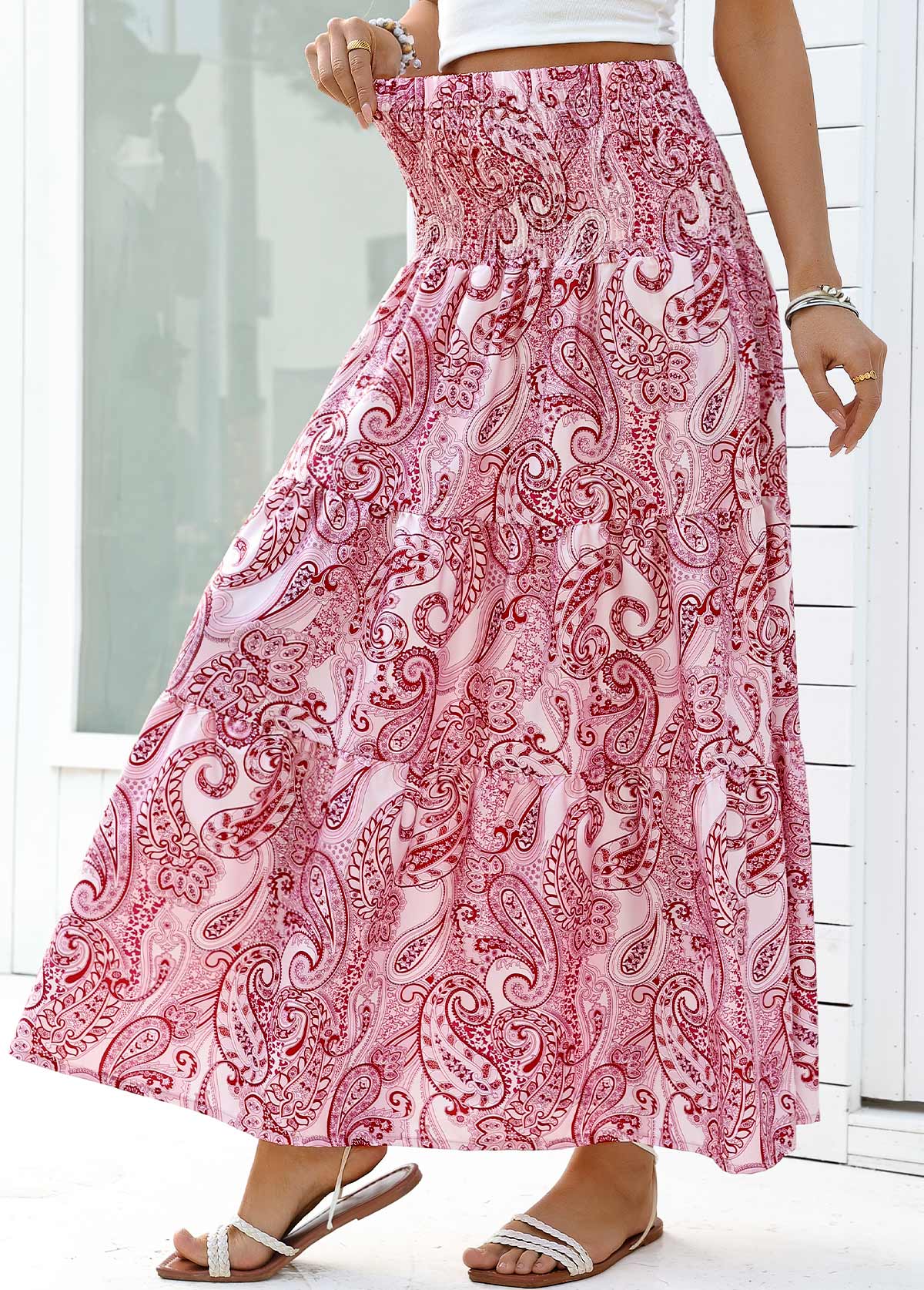 Dark Reddish Purple Tribal Print A Line Maxi Skirt | picture 