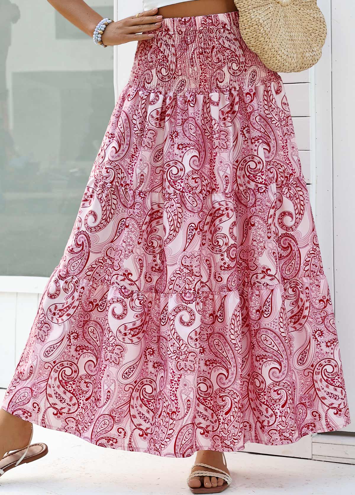 Dark Reddish Purple Tribal Print A Line Maxi Skirt | picture 