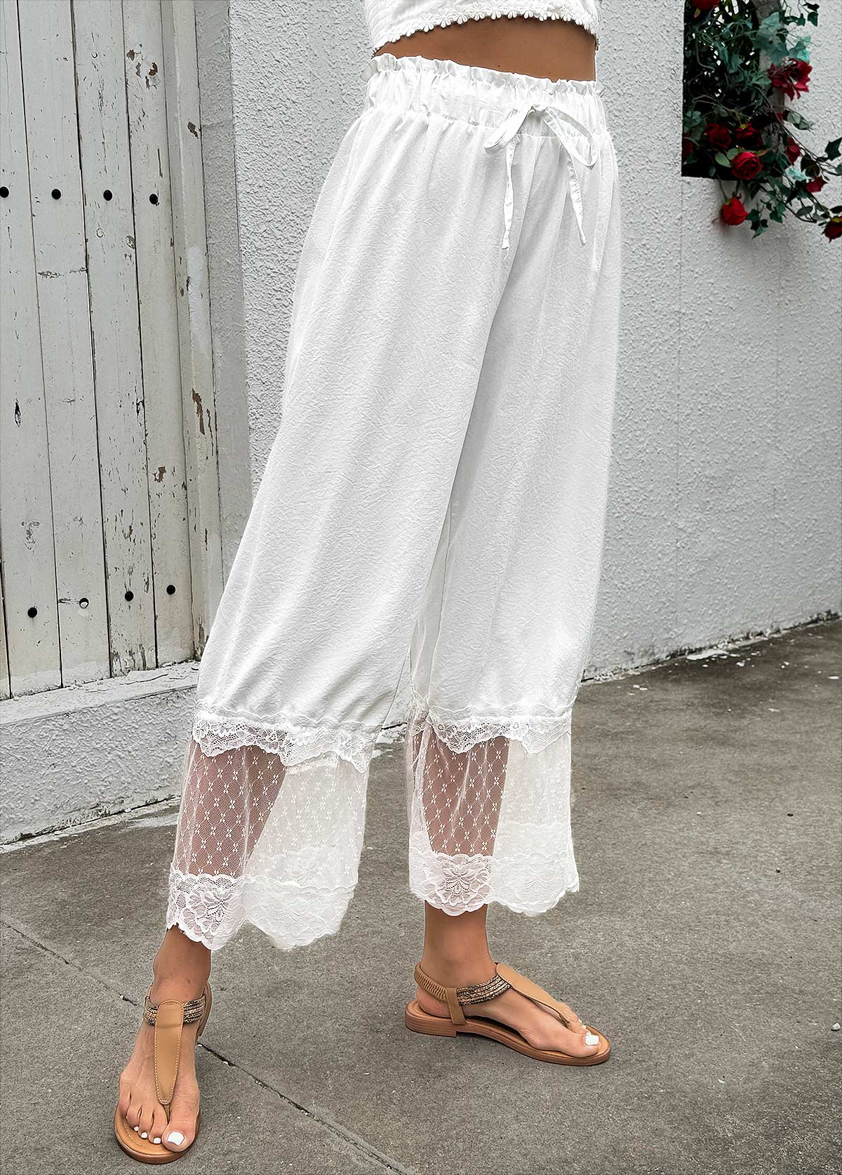Black Wide Leg Elastic Waist High Waisted Pants | picture 
