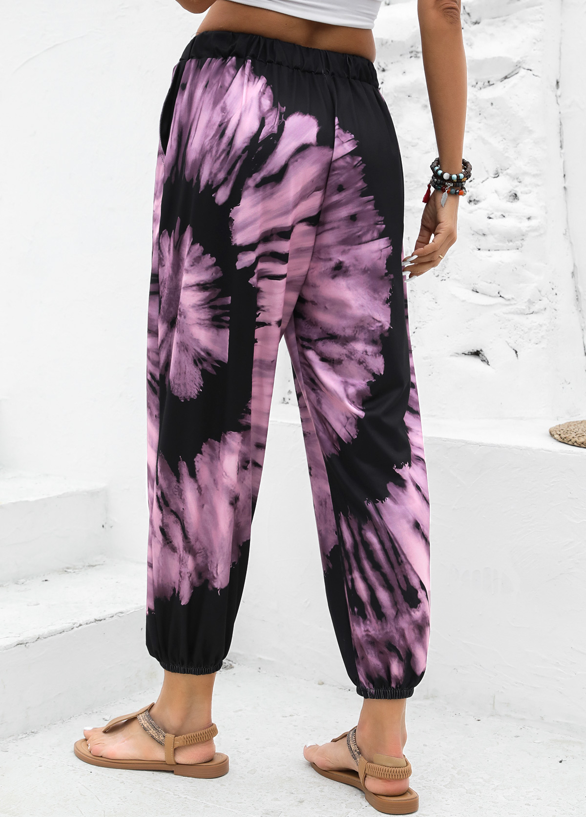 Neon Pink Ombre Jogger Elastic Waist High Waisted Pants | picture 