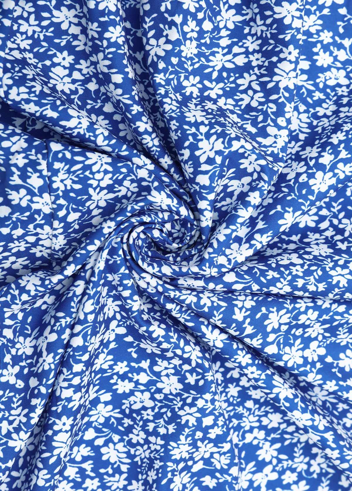 Blue Ditsy Floral Print Shirred Short Sleeve Dress | picture 