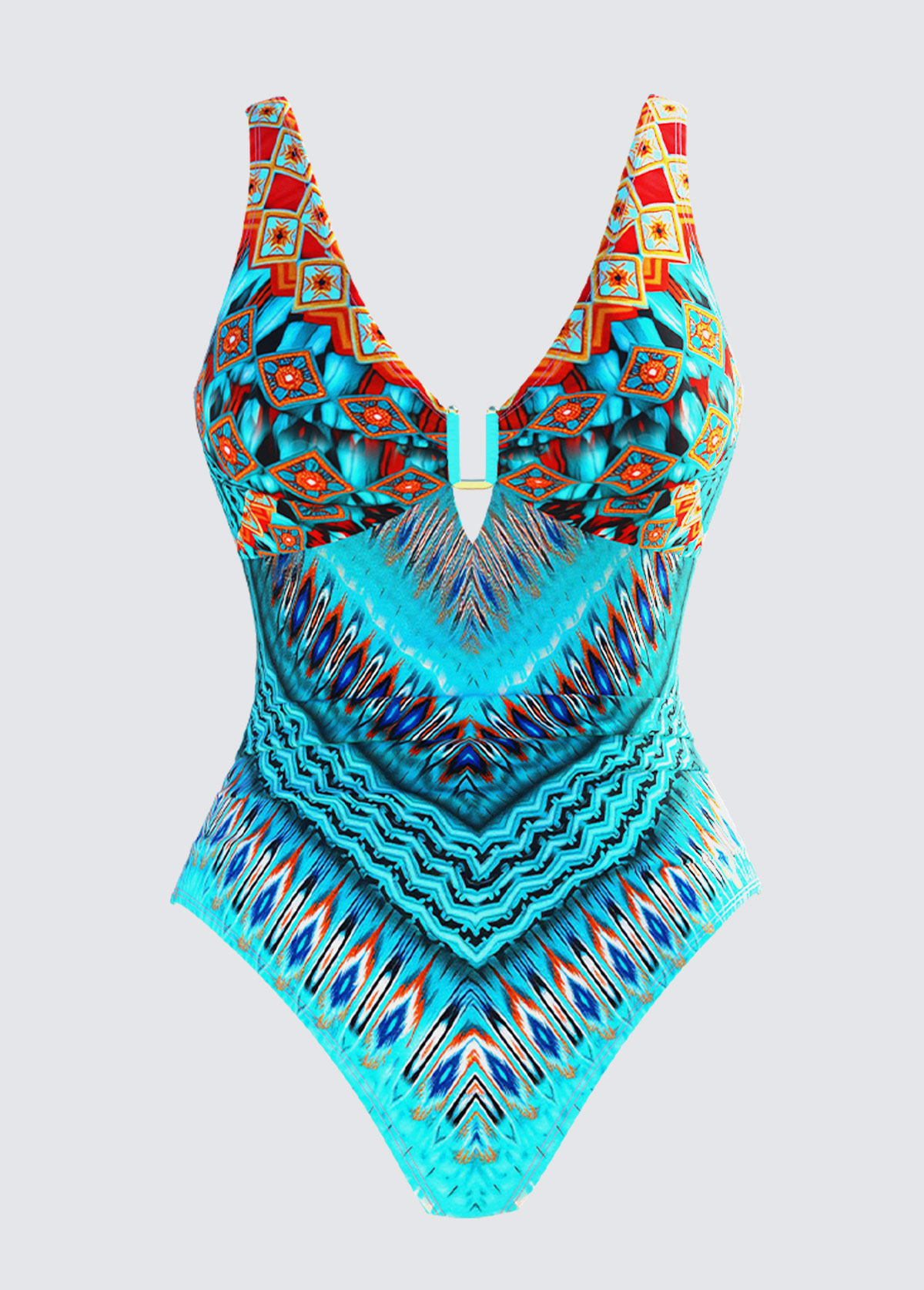 Tummy Control Tribal Print One Piece Swimwear and Skirt | picture 