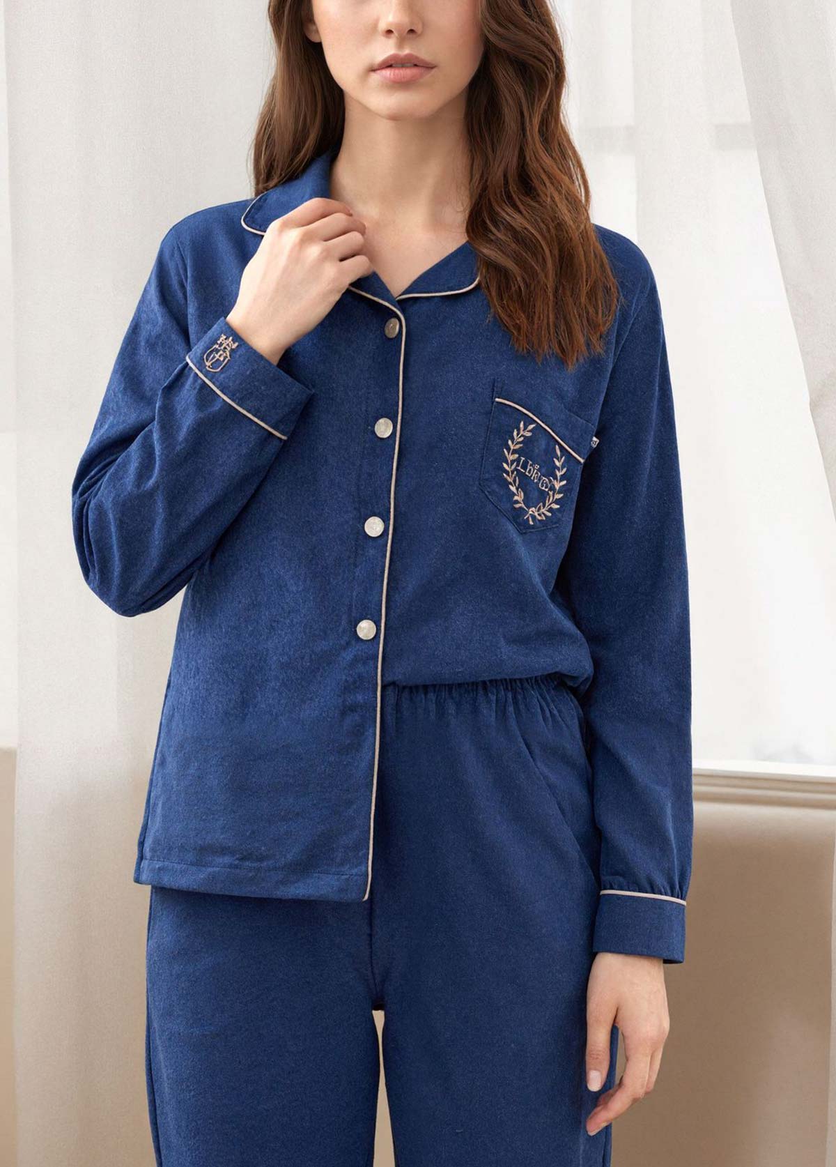 Dark Blue Letter Print Lounge Top and Pants | picture 