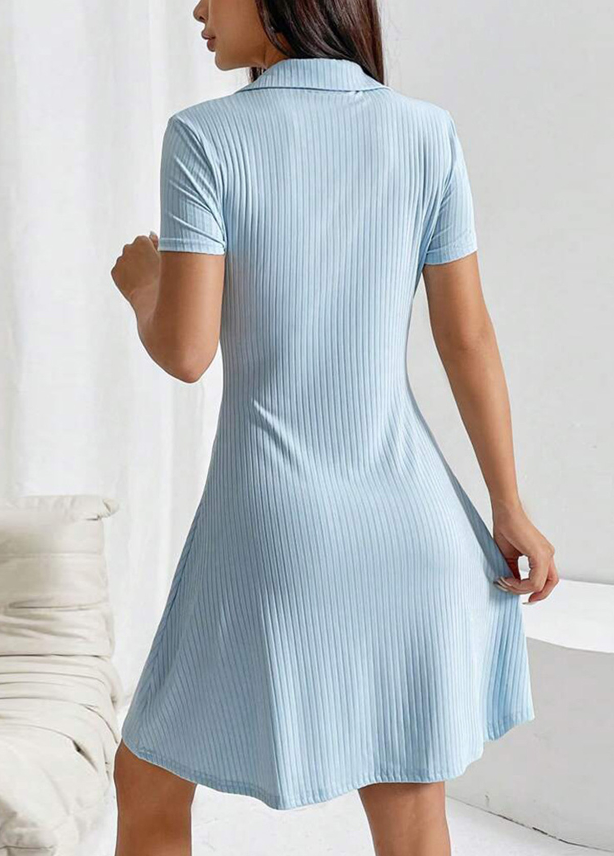 Light Blue Short Sleeve Turn Down Collar Nightdress | picture 