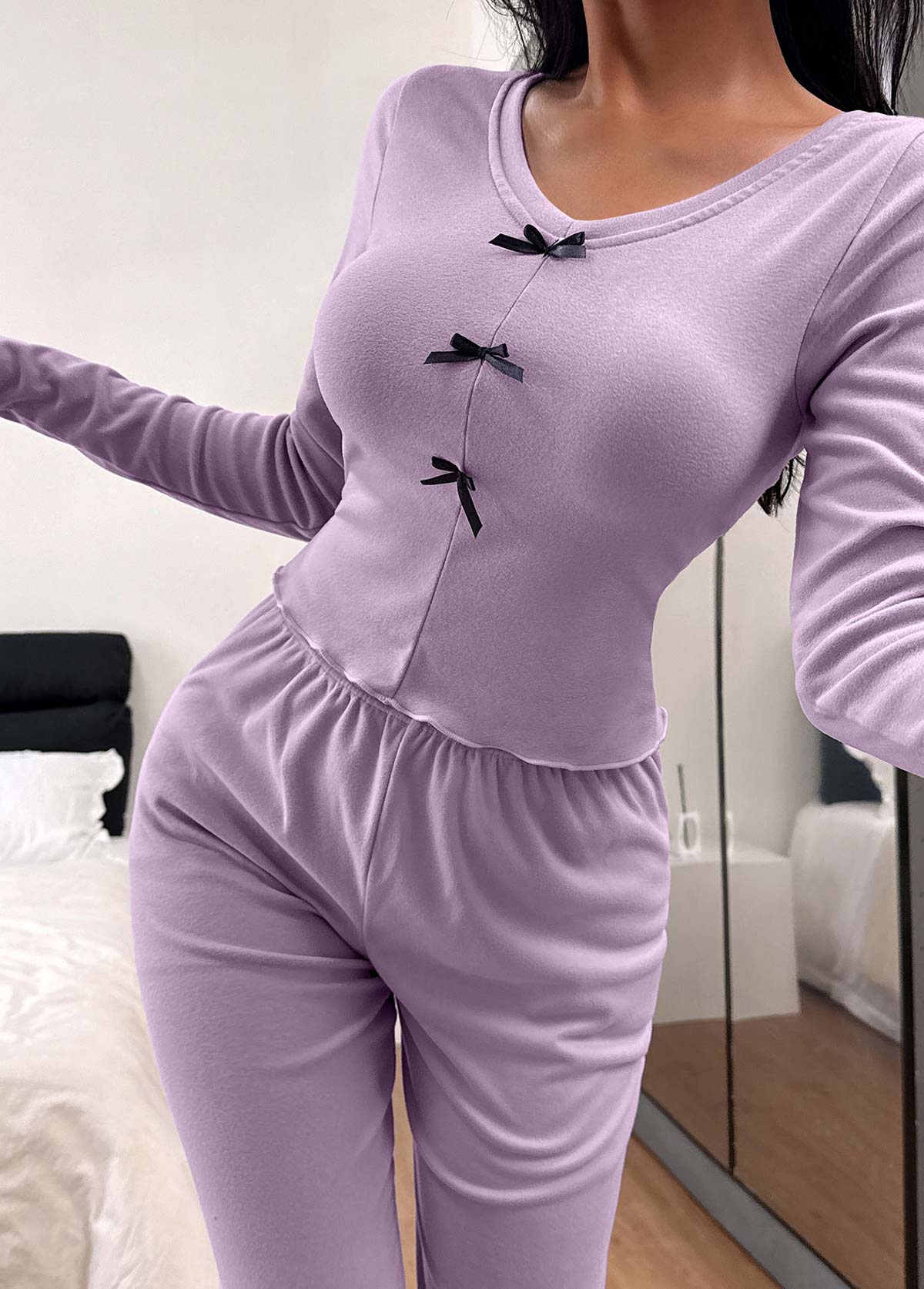 Purple Long Sleeve V Neck Lounge Top and Pants | picture 